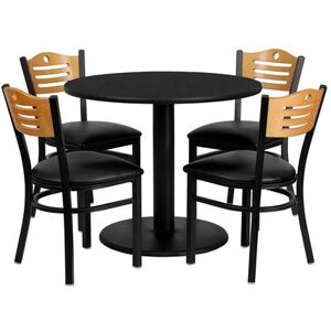 "Flash Furniture MD-0009-GG 36"" Round Table & (4) Chair Set - Black Laminate Top, Cast Iron Base"