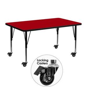 "Flash Furniture XU-A2448-REC-RED-T-P-CAS-GG Rectangular Mobile Activity Table - 48""L x 24""W, Laminate Top, Red"