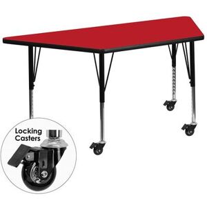 "Flash Furniture XU-A2448-TRAP-RED-H-P-CAS-GG Trapezoid Mobile Activity Table - 46 1/4""L x 25 1/2""W, Laminate Top, Red"