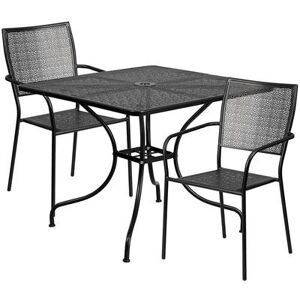 "Flash Furniture CO-35SQ-02CHR2-BK-GG 35 1/4"" Square Patio Table & (2) Square Back Arm Chair Set - Steel, Black"