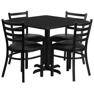 "Flash Furniture HDBF1013-GG 36"" Square Table & (4) Chair Set - Black Laminate Top, Cast Iron Base"