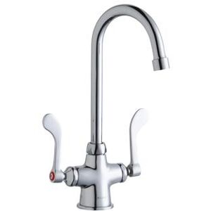 "Elkay LK500GN05T4 Deck Mount Double Pantry Faucet w/ 5"" Gooseneck Swing Spout & 4"" Wrist Blade Handles, Silver"