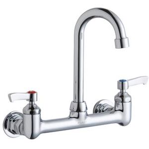 "Elkay LK940GN04L2H Splash Mount Faucet w/ 4"" Gooseneck Spout & 2"" Wrist Blade Handles - 8"" Centers, Silver"