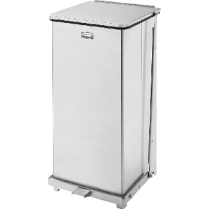 "Rubbermaid FGST24SSPL 13 gal Square Metal Step Trash Can, 15""L x 15""W x 30""H, Stainless, Steel, Silver"