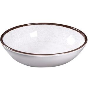 "Elite Global Solutions DB8225M-W 32 oz Round Melamine Bowl, White, White & Brown Rim, 8"" x 2 1/4"""