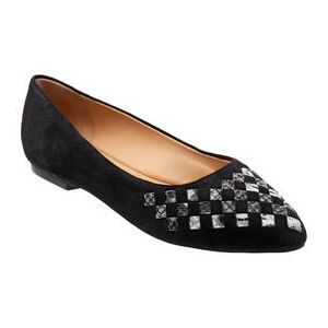 Wide Width Women's Estee Woven Flat by Trotters in Black Suede Snake (Size 7 1/2 W)