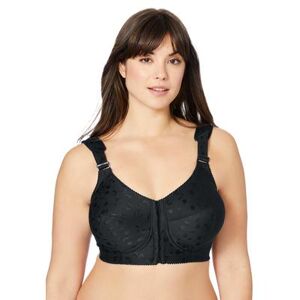 Plus Size Women's Jacquard Front-Close Wireless Bra by Elila in Black (Size 46 L)