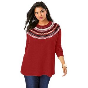 Plus Size Women's Fair Isle Pullover Sweater by Roaman's in Red Classic Fair Isle (Size 14/16)