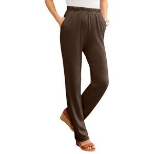 Plus Size Women's Straight-Leg Soft Knit Pant by Roaman's in Chocolate (Size 3X) Pull On Elastic Waist