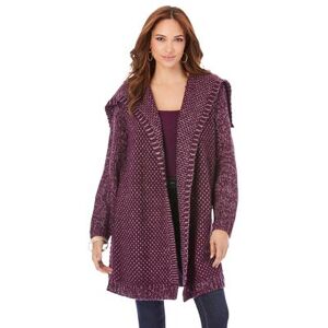 Plus Size Women's Marled Open Cardigan by Roaman's in Dark Berry Berry (Size 3X) Sweater