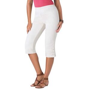 Plus Size Women's Button-Detail Comfort Stretch Capri Jean by Denim 24/7 by Roamans in White Denim (Size 14 W)