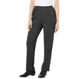 Plus Size Women's Straight-Leg Soft Knit Pant by Roaman's in Heather Charcoal (Size 6X) Pull On Elastic Waist