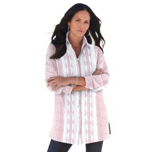 Plus Size Women's Kate Tunic Big Shirt by Roaman's in Desert Rose White Stripe (Size 24 W) Button Down Tunic Shirt