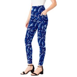 Plus Size Women's Side-Pocket Essential Legging by Roaman's in Blue Painterly Abstract (Size 30/32)