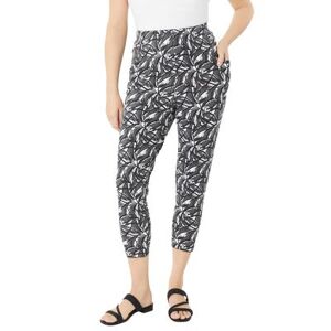 Plus Size Women's Side-Pocket Essential Capri Legging by Roaman's in Charcoal Painterly Abstract (Size 34/36)