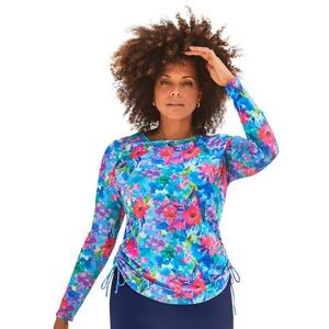 Plus Size Women's Adjustable Side Tie Long Sleeve Swim Tee with Built-In Bra by Swimsuits For All in Bright Watercolor Floral (Size 26)