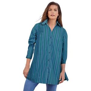 Plus Size Women's Kate Tunic Big Shirt by Roaman's in Deep Teal Multi Stripe (Size 38 W) Button Down Tunic Shirt