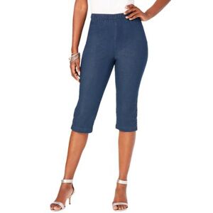 Plus Size Women's Button-Detail Comfort Stretch Capri Jean by Denim 24/7 by Roamans in Medium Stonewash (Size 26 W)