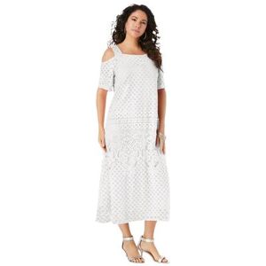 Plus Size Women's Cold-Shoulder Lace Dress by Roaman's in White (Size 18/20)