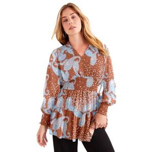 Plus Size Women's Smocked Georgette Tunic by June+Vie in Fall Paisley Copper (Size 22/24)