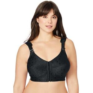 Plus Size Women's Jacquard Front-Close Wireless Bra by Elila in Black (Size 42 F)