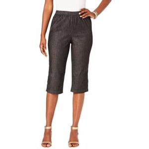 Plus Size Women's Button-Detail Comfort Stretch Capri Jean by Denim 24/7 by Roamans in Black Denim (Size 32 W)