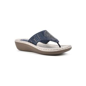 Wide Width Women's Cienna Sandals by Cliffs in Navy Fabric (Size 6 1/2 W)