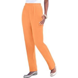 Plus Size Women's Straight-Leg Soft Knit Pant by Roaman's in Orange Melon (Size S) Pull On Elastic Waist