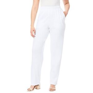 Plus Size Women's Straight-Leg Soft Knit Pant by Roaman's in White (Size 5X) Pull On Elastic Waist
