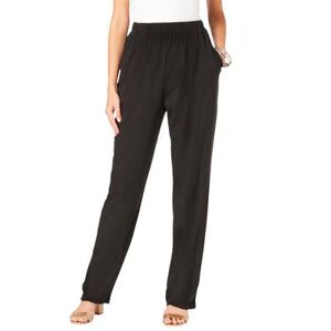 Plus Size Women's Straight-Leg Soft Knit Pant by Roaman's in Black (Size M) Pull On Elastic Waist