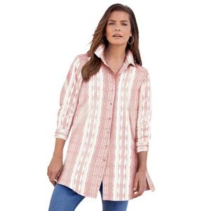 Plus Size Women's Kate Tunic Big Shirt by Roaman's in Desert Rose White Stripe (Size 30 W) Button Down Tunic Shirt