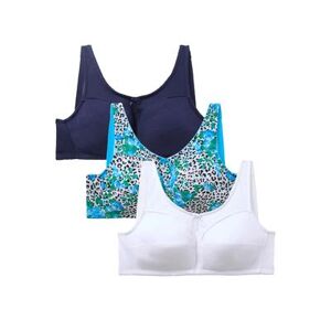 Plus Size Women's 3-Pack Cotton Wireless Bra by Comfort Choice in Navy Assorted (Size 54 DD)