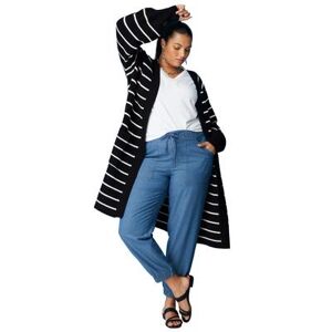 Plus Size Women's Open-Front Cardigan by June+Vie in Black Ivory Stripes (Size 10/12)