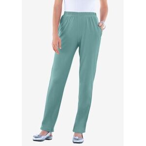 Plus Size Women's Straight-Leg Soft Knit Pant by Roaman's in Cool Sage (Size 3X) Pull On Elastic Waist