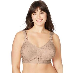 Plus Size Women's Jacquard Front-Close Wireless Bra by Elila in Nude (Size 36 K)