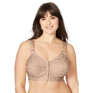 Plus Size Women's Jacquard Front-Close Wireless Bra by Elila in Nude (Size 46 H)