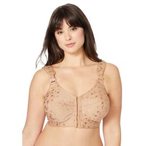 Plus Size Women's Jacquard Front-Close Wireless Bra by Elila in Mocha (Size 50 F)