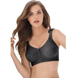 Plus Size Women's Jacquard Front-Close Wireless Bra by Elila in Black (Size 36 L)