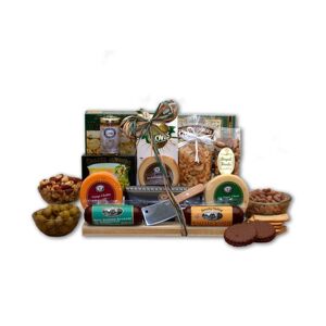 Gbds Ultimate Gourmet Nut & Sausage Board - meat and cheese gift - sausage and cheese gift - 1 Basket - Gold
