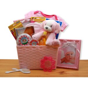 Gbds Puppy Love New Baby Gift Basket - Pink - baby bath set - baby girl gifts - 1 Basket