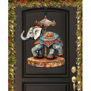 Designocracy Carousel Elephant Christmas Wooden Door Hanger Door Decor G. DeBrekht - Multi Color