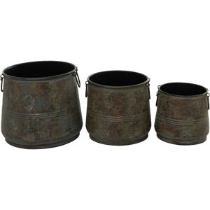 Rosemary Lane Brass Metal Indoor Outdoor Distressed Bucket Style Planter with Side Ring Handles Set of 3 - Brass