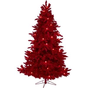 Nearly Natural Flocked Fraser Fir Artificial Christmas Tree with 500 Lights, 40 Globe Bulbs and 1039 Bendable Branches - Red