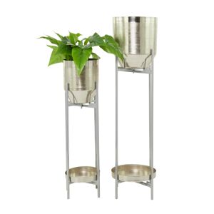 Rosemary Lane Silver-Tone Metal Planter with Removable Stand Set of 2 - Silver