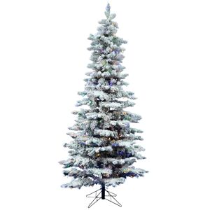 Vickerman 7.5' Flocked Utica Fir Slim Artificial Christmas Tree with 400 Multi Led Lights - White
