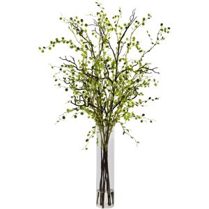 Nearly Natural Night Willow Arrangement in Glass Vase - White