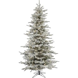 Vickerman 7.5' Flocked Sierra Fir Slim Artificial Christmas Tree with 700 Warm White Led Lights - White