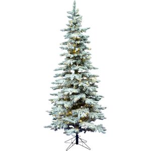 Vickerman 7.5' Flocked Utica Fir Slim Artificial Christmas Tree with 400 Warm White Led Lights - White