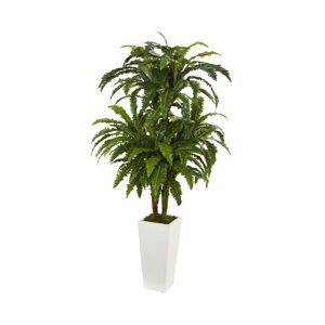 Nearly Natural Marginatum Artificial Plant in White Tower Vase - Green