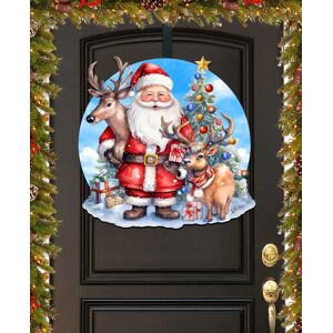 Designocracy Santa with Reindeers Christmas Door Hanger Wooden Door Decor G. DeBrekht - Multi Color